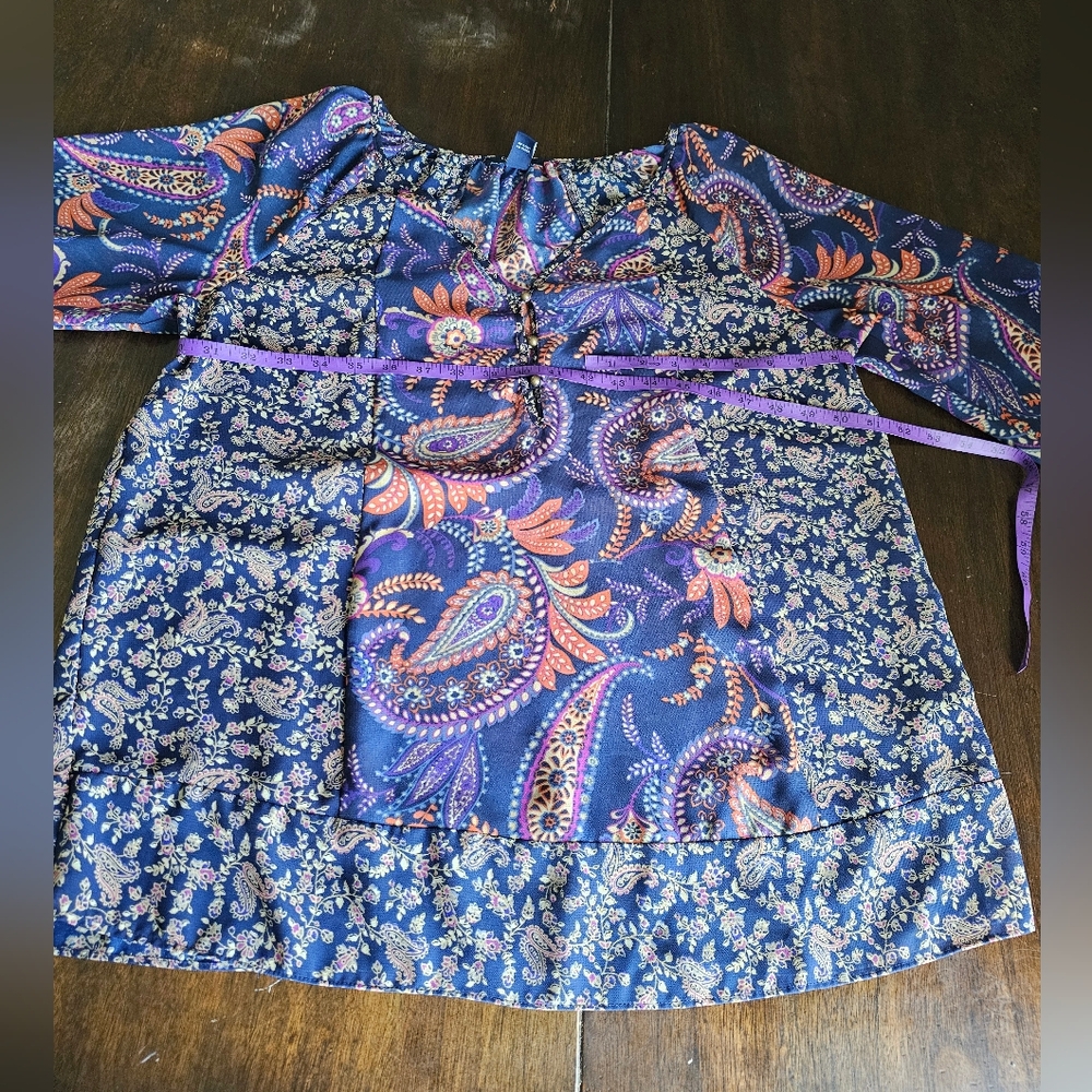 Chaps Women's Navy Paisley Peasant Blouse - Picture 9 of 13